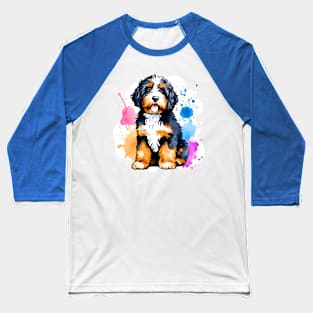 Bernedoodle Puppy Watercolor Art Baseball T-Shirt